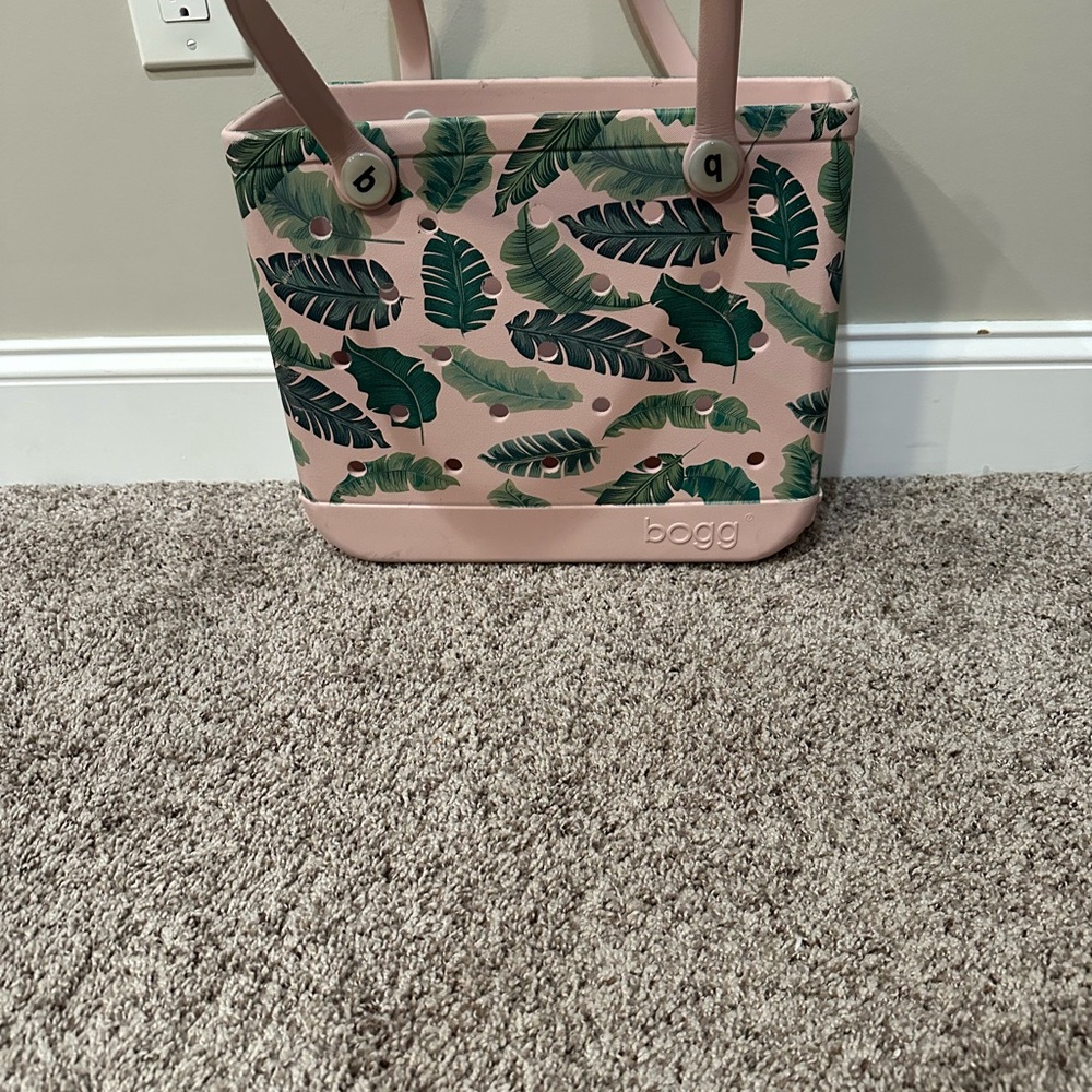 BOGG BAG Pink and Green Leaf Tote- no clear bag insert